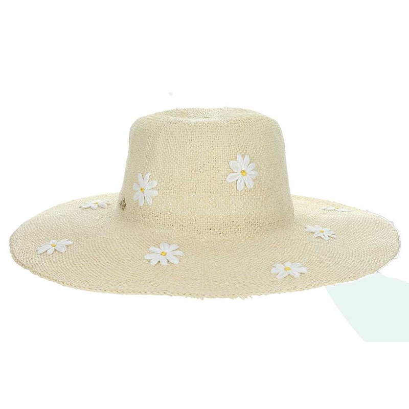Straw Floppy Hat with Daisy Flowers – Cappelli Straworld Natural Medium (57 cm)