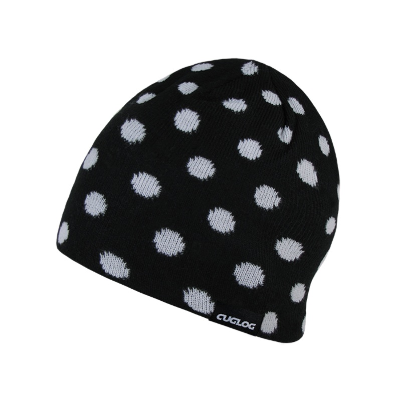 Thor Polka Dot Beanie, Lined Knit Cap – Cuglog K035 Black/White