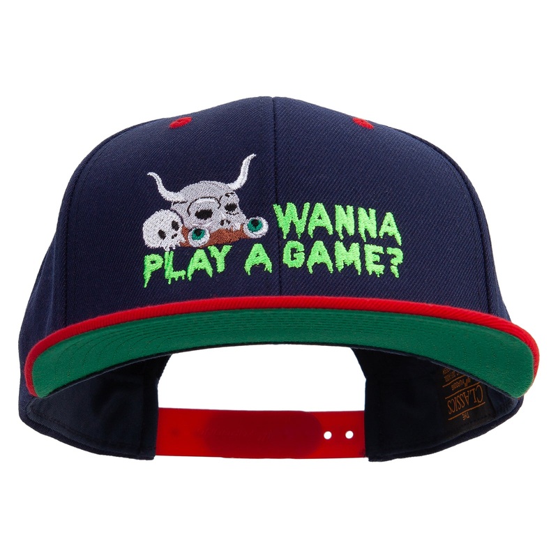 Wanna Play A Game Embroidered Wool Blend 2 Tone Classic Snapback Navy Red One Size