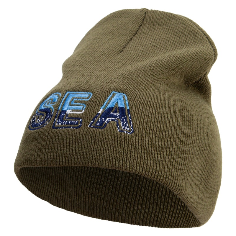 Aqua Sea Embroidered 8 inch Acrylic Short beanie Olive One Size