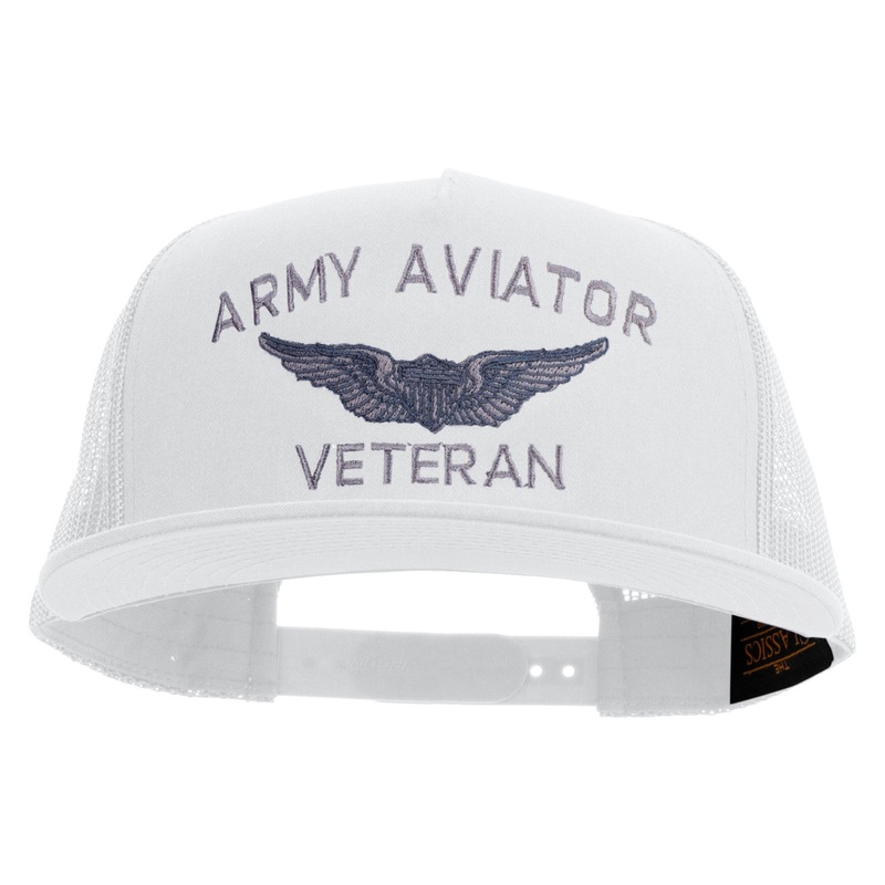 Army Aviator Veteran Embroidered 5 Panel Mesh Trucket Snapback Cap White One Size