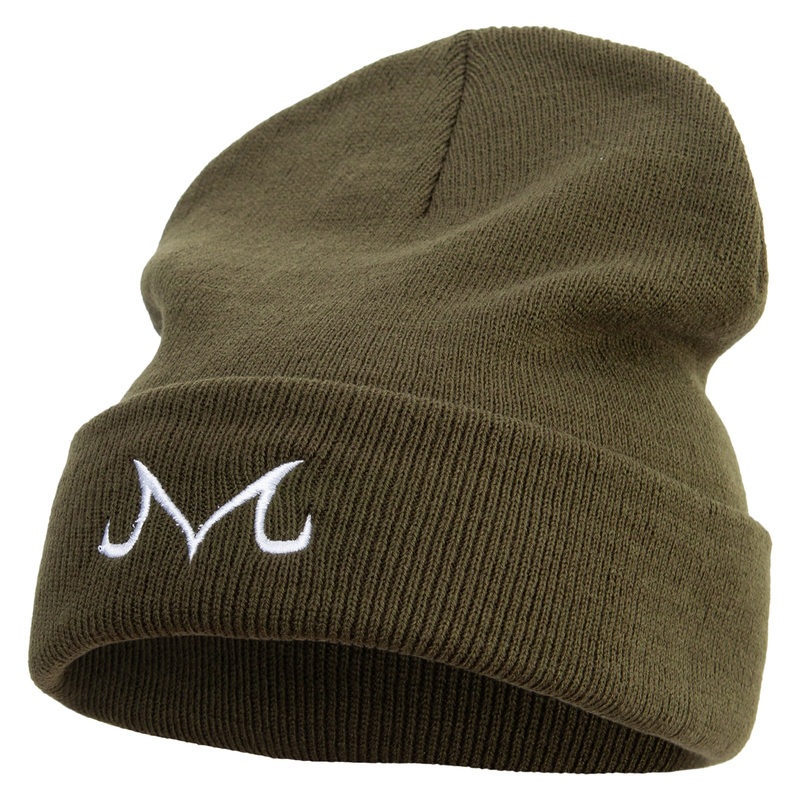Artistic M Icon Embroidered 12 Inch Long Knitted Beanie Olive One Size