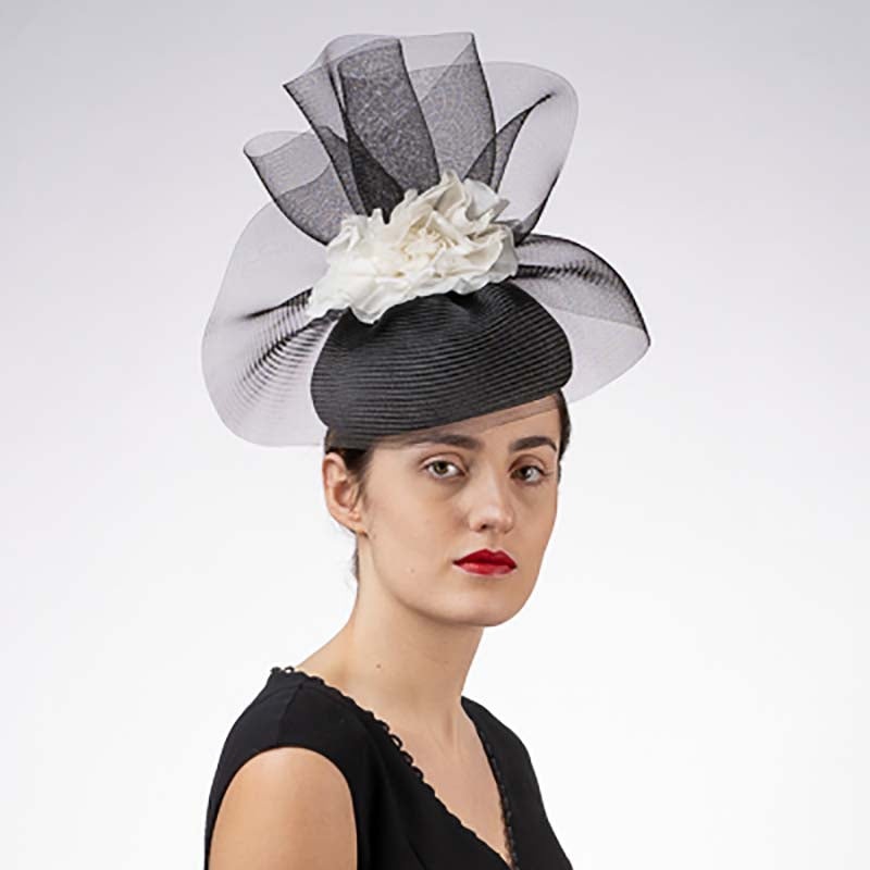 Black and White Flower Crinoline Pillbox Cocktail Hat – KaKyCO Black/White