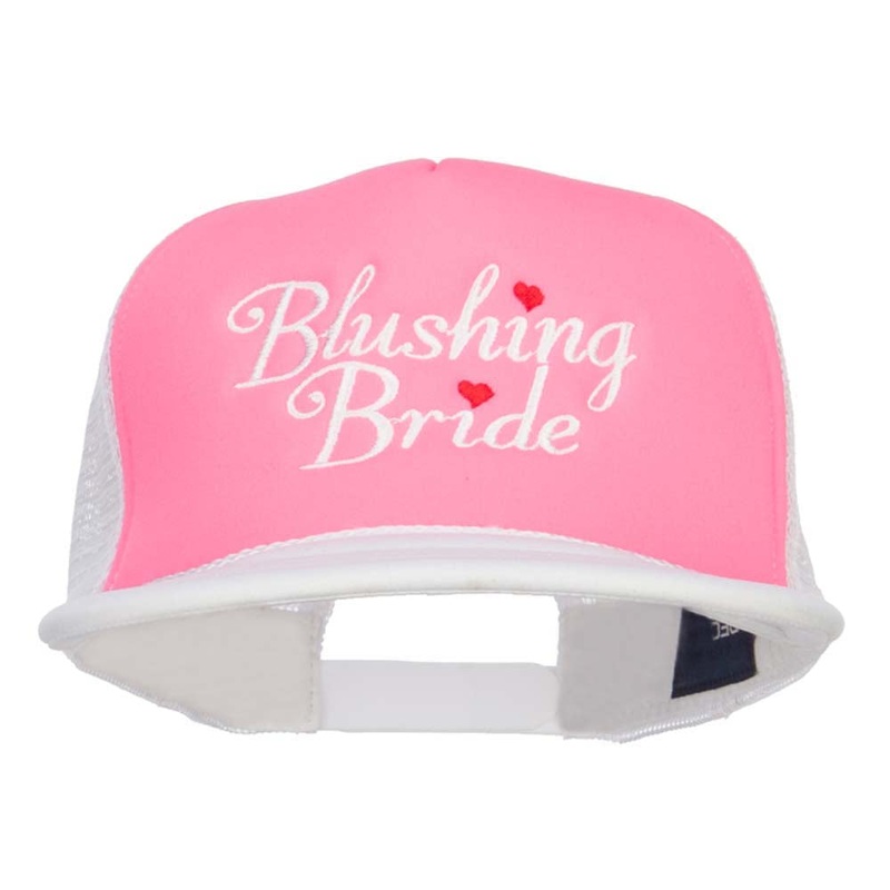 Blushing Bride Embroidered Neon Foam Trucker Cap White Pink One Size