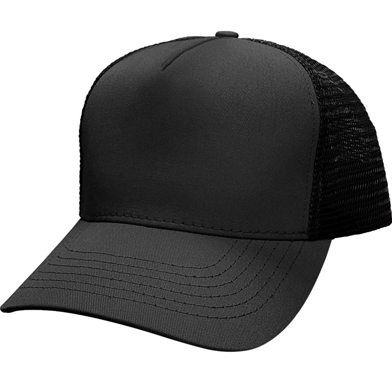 Cali Headwear US40 5 Panel Structured Trucker Hat Made in USA Black