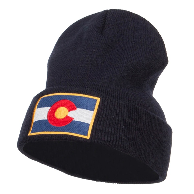 Colorado Flag Embroidered Long Beanie Navy One Size