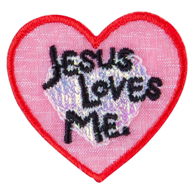 Jesus Loves Me Heart Iron on Patch Red Pink One Size