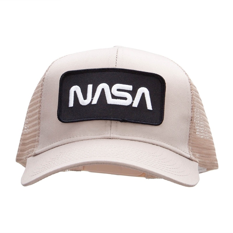 NASA Black and White Logo Embroidered Patched Mesh Back Cap Khaki One Size