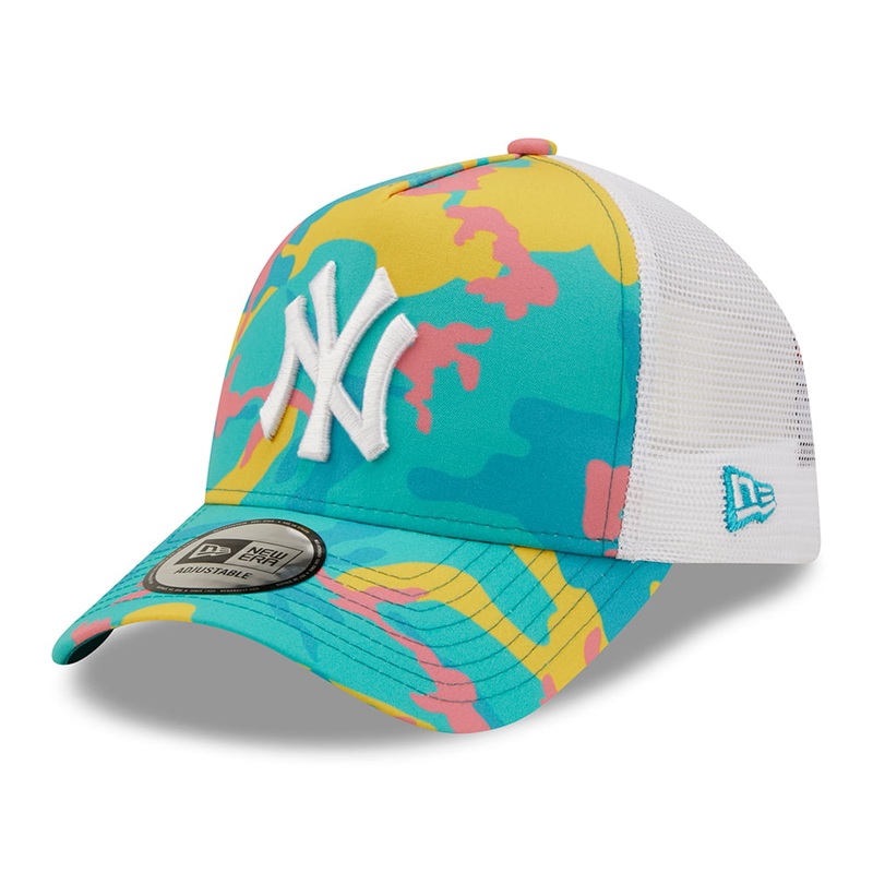 New Era New York Yankees A-Frame Trucker Cap – MLB Camo Pack – Turquoise-White Adjustable