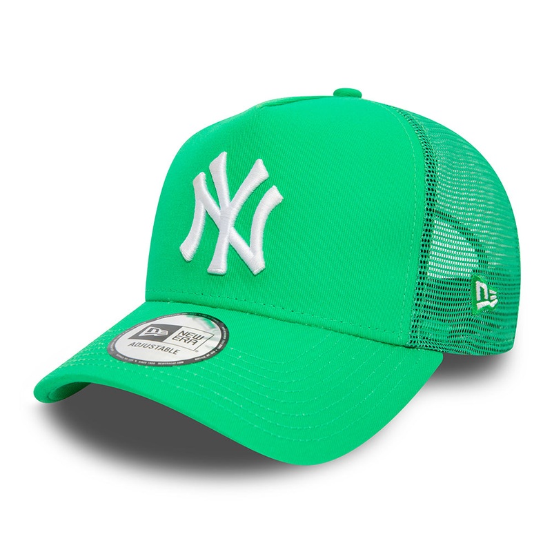 New Era New York Yankees A-Frame Trucker Cap – MLB League Essential – Bright Green-White Adjustable