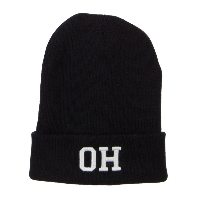 OH Ohio State Embroidered Long Beanie Black One Size