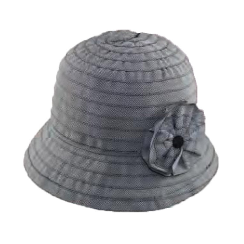 Petite Ribbon Cloche Hat with Flower – JSA Hats Black Small (55 cm)
