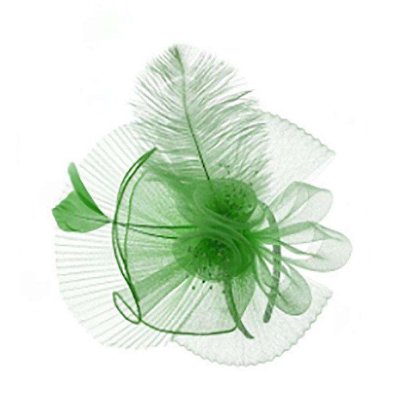 Pleated Mesh and Feather Fascinator Dark Green