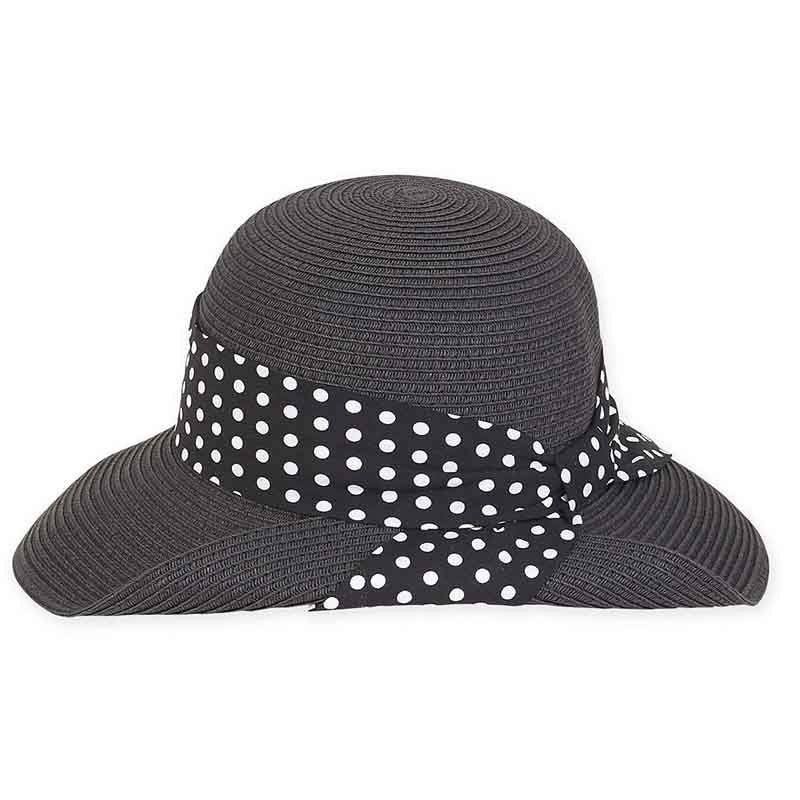 Polka Dot Band Pinned Up Brim Sun Hat  – Sun ‘N’ Sand Hats Black / White M (57 cm)