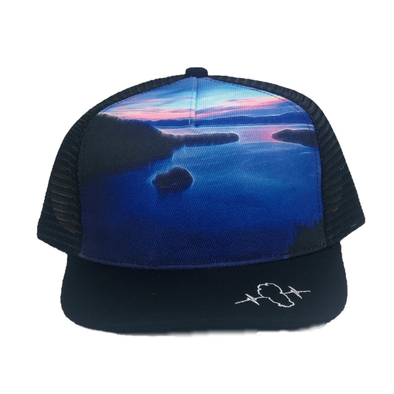 Tahoe Hat – Trucker Hat – Suede – Black – Sunrise – Trucker Mesh