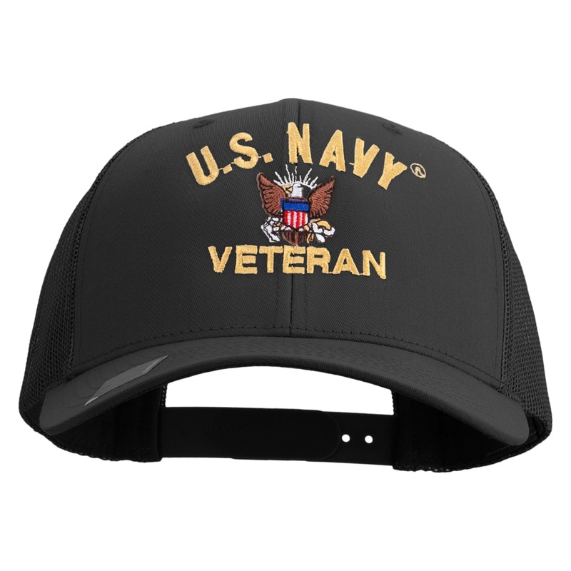 US Navy Veteran Embroidered Retro Trucker Cap Black One Size