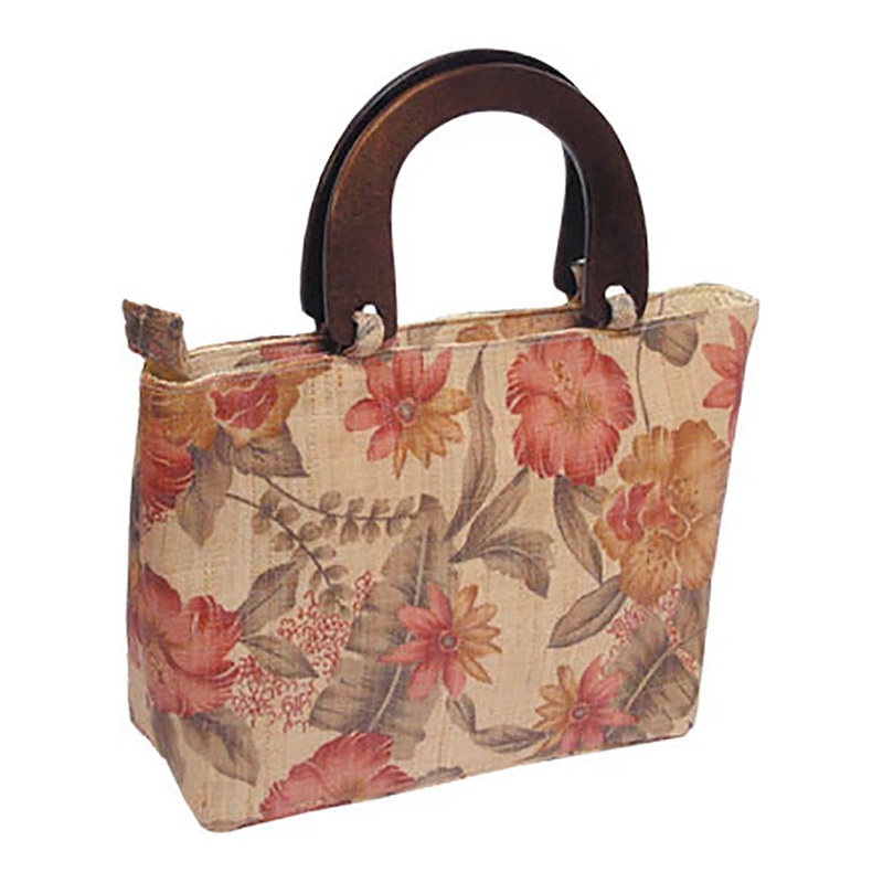 Woven Raffia Bag with Colorful Flower or Butterfly Print Red