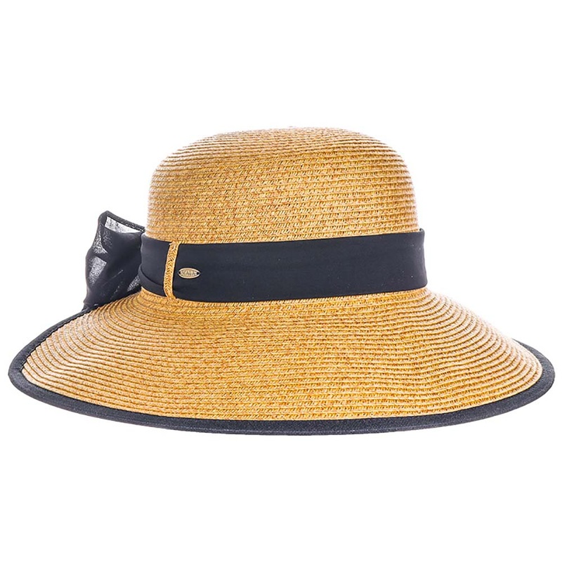 Backless Straw Hat with Chiffon Bow – Scala Hats Toast Medium (57 cm)