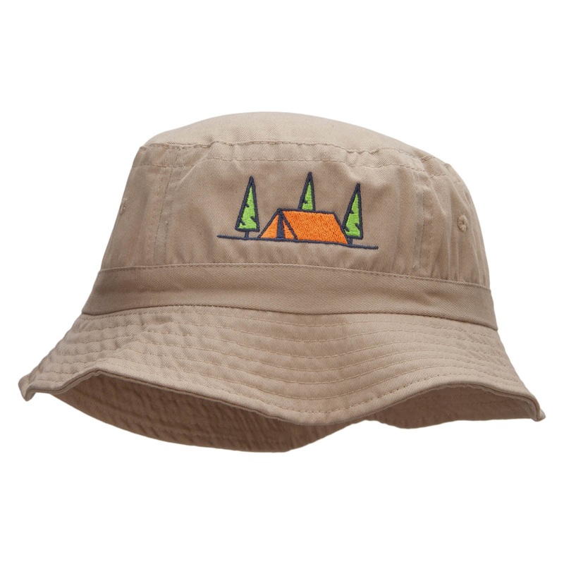 Camping Tent Scene Embroidered Bucket Hat Natural One Size