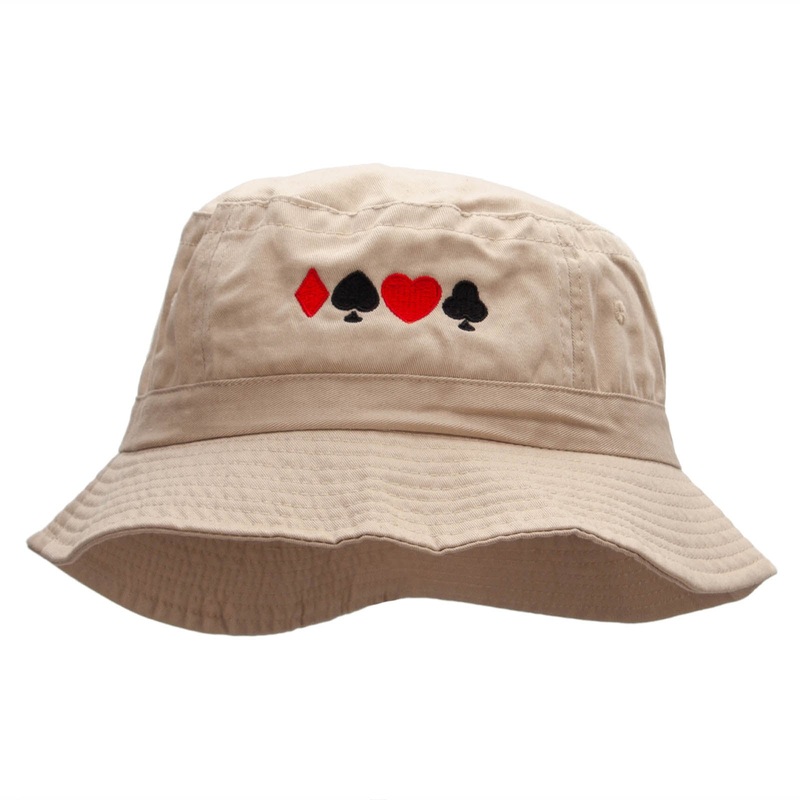 Card Suits Embroidered Bucket Hat Khaki One Size