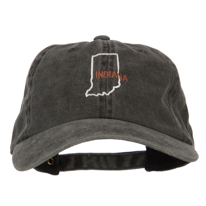 Indiana with Map Outline Embroidered Washed Cotton Twill Cap Black One Size