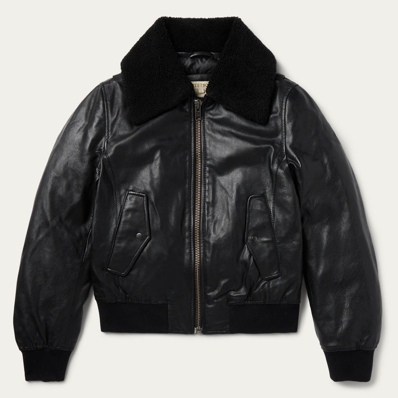 Leather Bomber Jacket Black XS