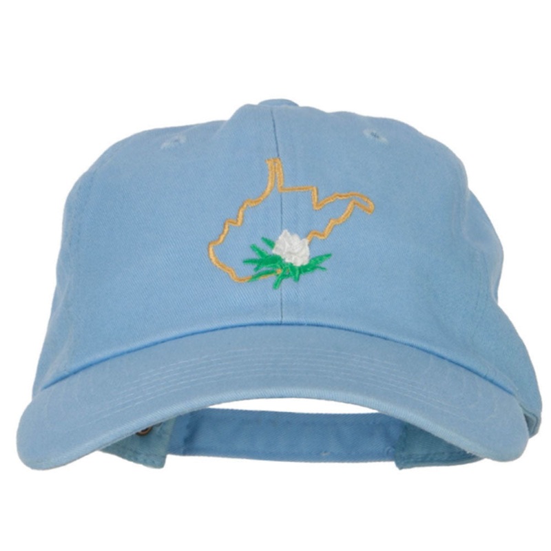 West Virginia Rhododendron with Map Embroidered Unstructured Washed Cap Blue One Size