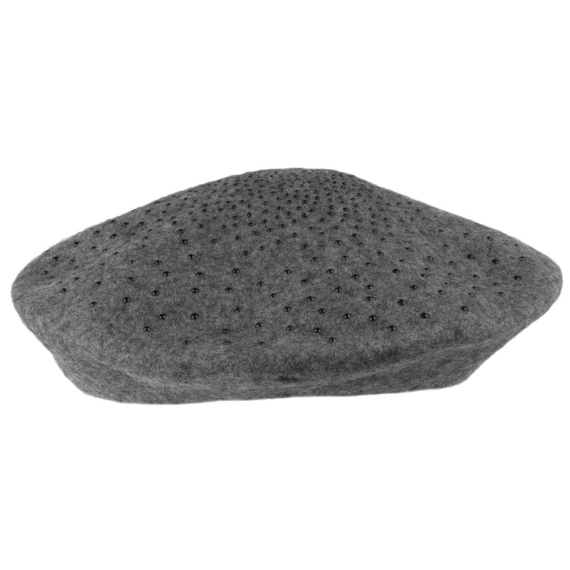 Whiteley Hats Wool Beret With Jet Stones – Dark Grey 1-Size