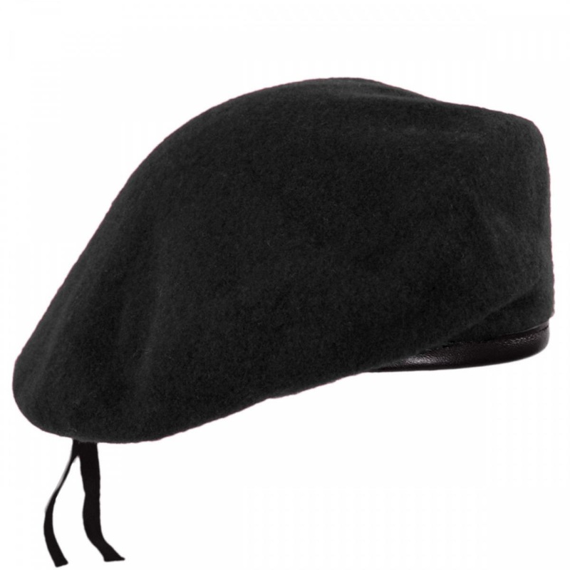 Wool Military Beret with Lambskin Band BLACK 6 5/8