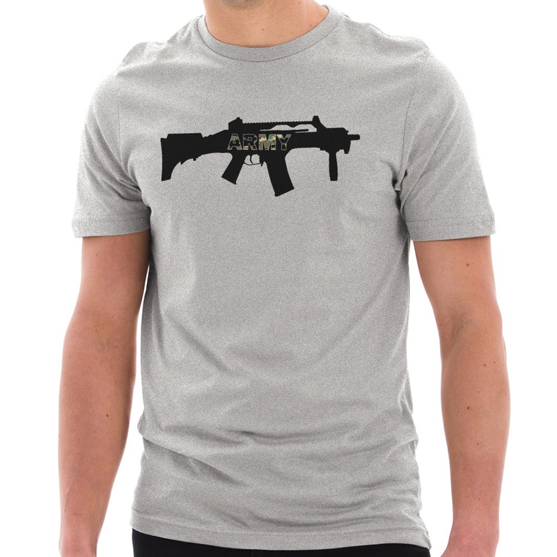 Army Gun Graphic Design Unisex Short Sleeve Cotton Jersey T-Shirt Heather Grey XS