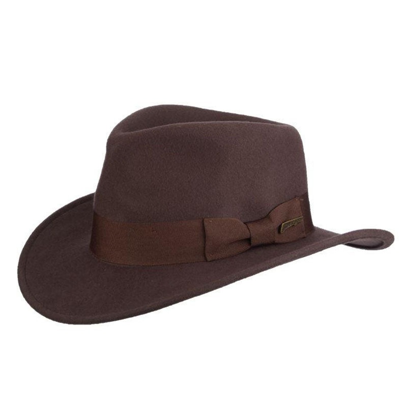 Belloq Crushable Water Repellent Wool Felt Outback Hat – Indiana Jones Hat Brown Small