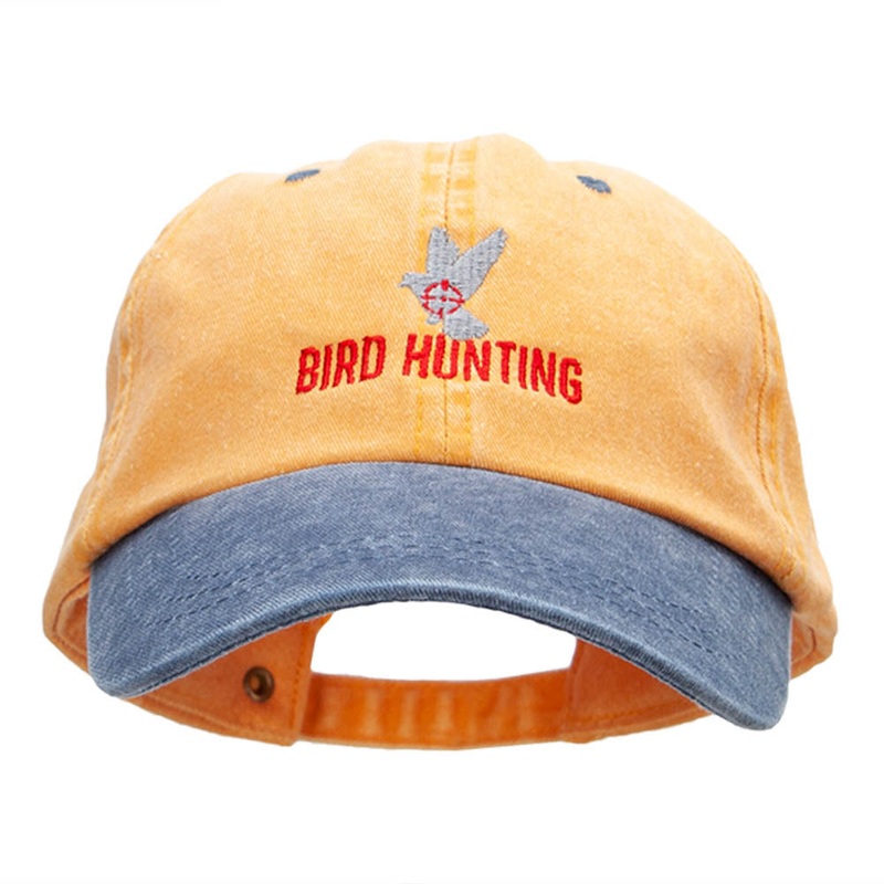 Bird Hunting Embroidered Pigment Dyed Wash Caps Mustard Navy One Size