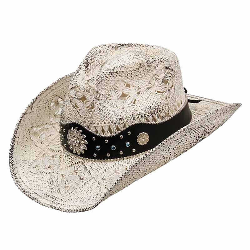 Crocheted Straw Lace Cowboy Hat up to Large Size – Karen Keith Hats White Medium (57 cm)