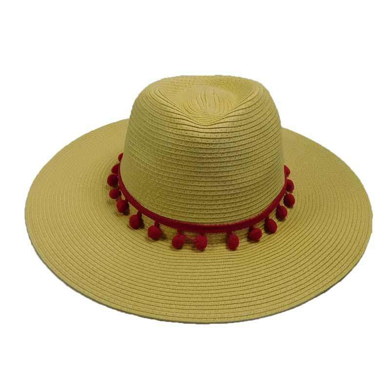 Floppy Fedora with Pom Poms Red