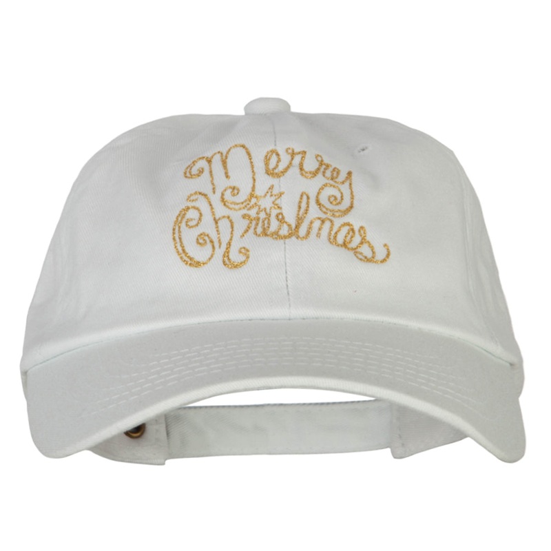 Glitter Merry Christmas Embroidered Unstructured Washed Cap White One Size