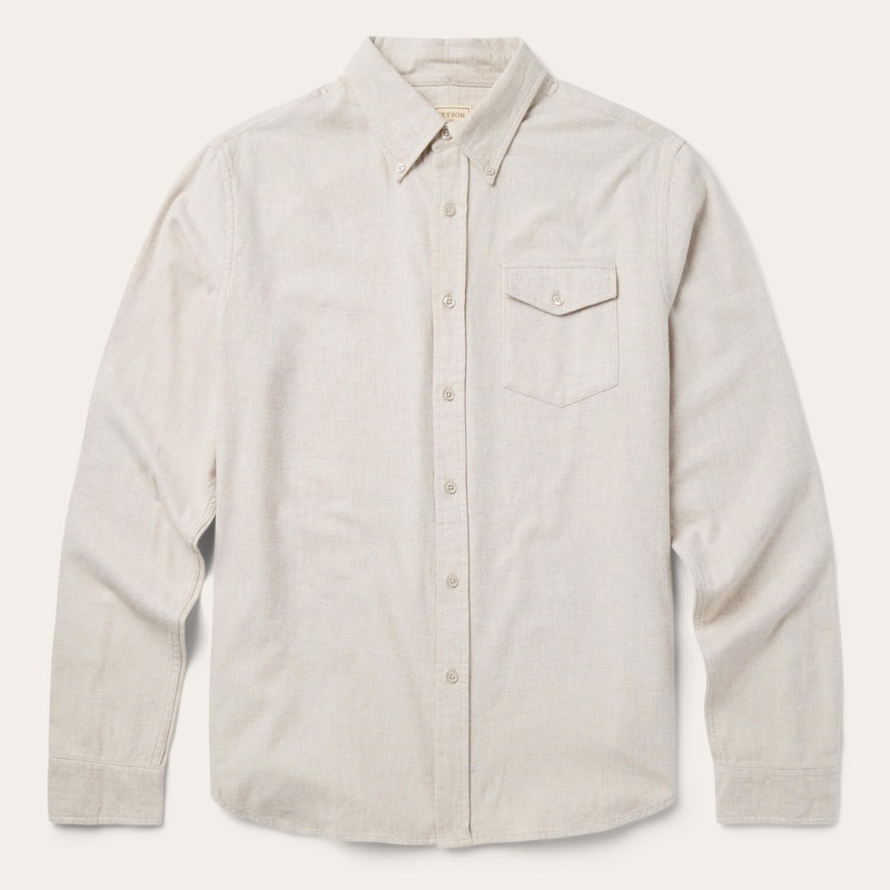 Heathered Flannel Button-Down Shirt White S