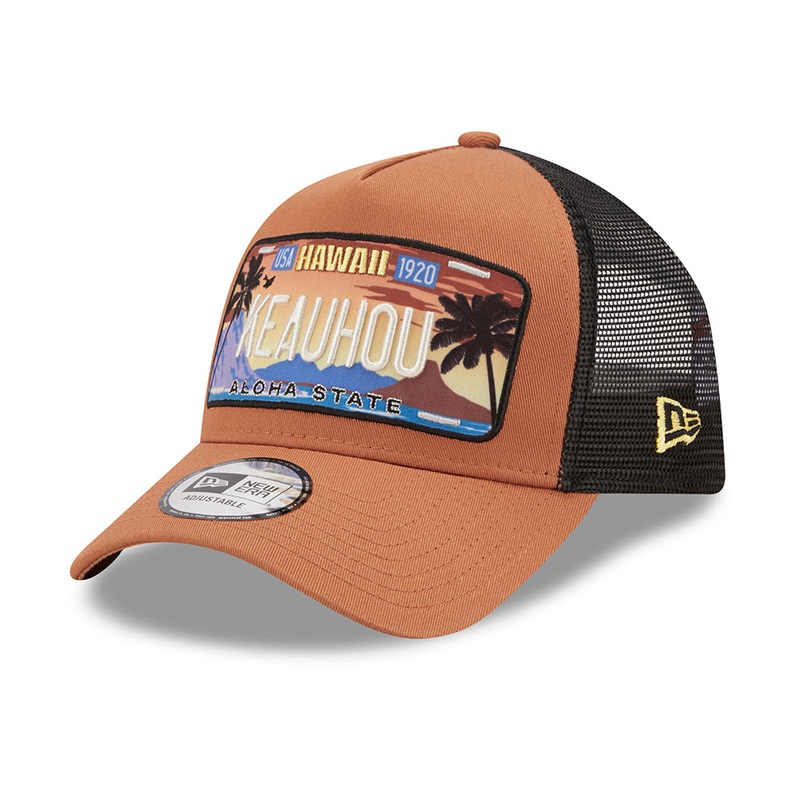 New Era 9FORTY Keauhou A-Frame Trucker Cap – License Plate – Toffee-Black Adjustable