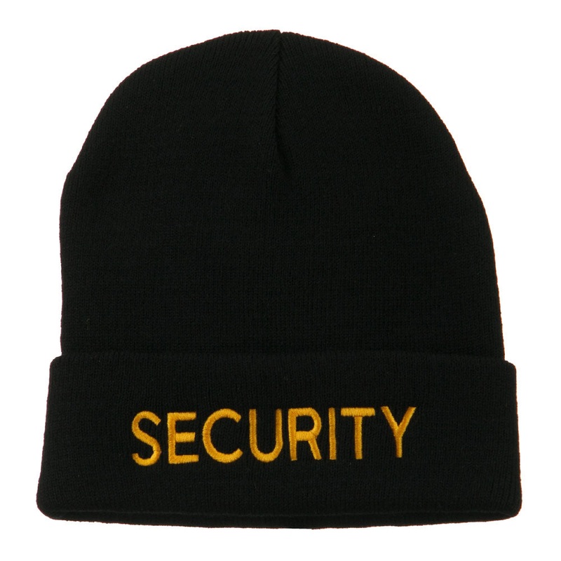 Security Embroidered Long Knitted Beanie Black One Size