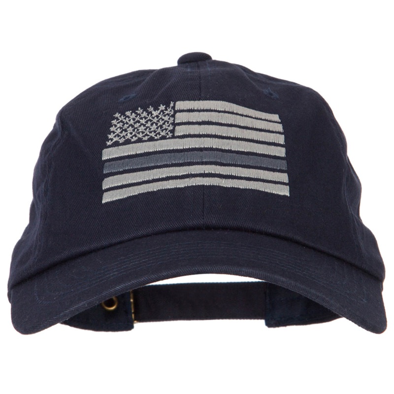 Thin Grey Line American Flag Embroidered Unstructured Cotton Washed Cap Navy One Size
