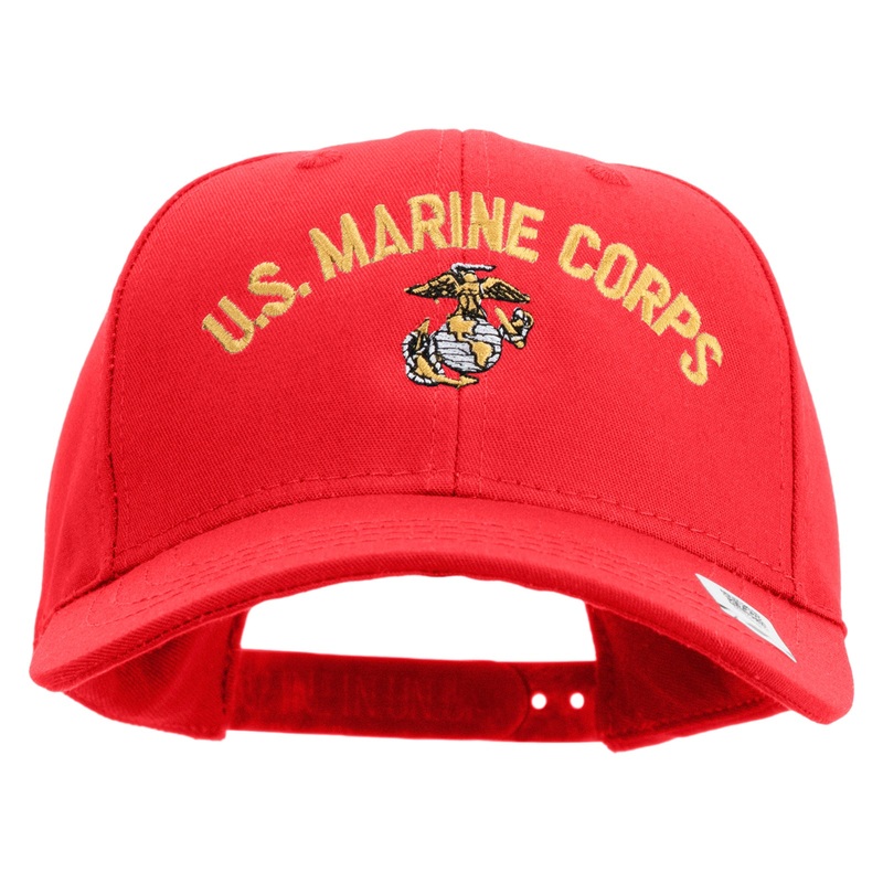 US Marine Corps Emblem Design Embroidered 6 Panel Structured Cotton Twill Cap Made in USA Red One Size