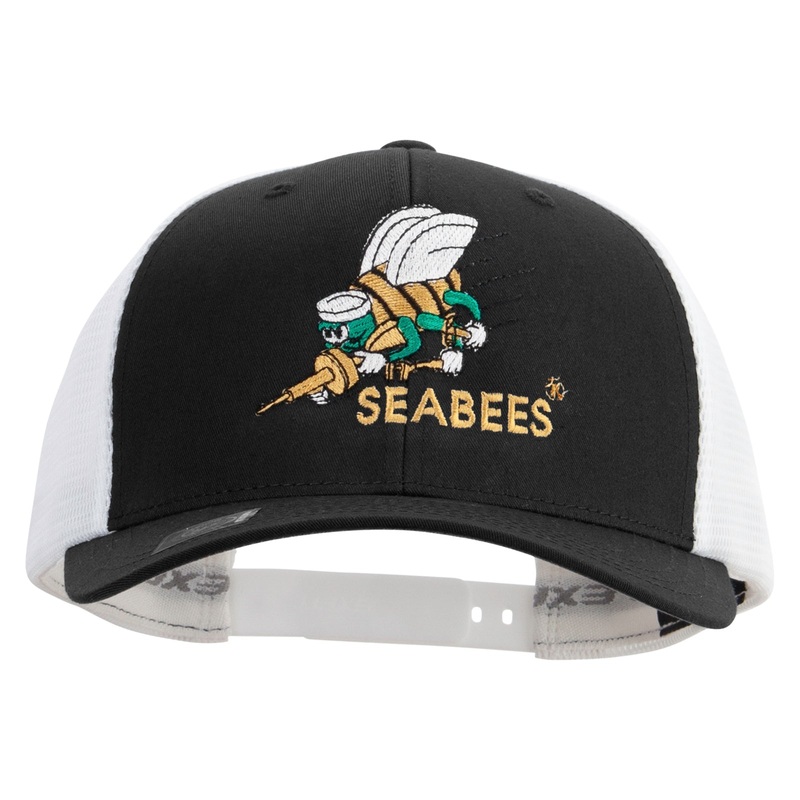 US Navy Seabees Embroidered Flexfit 2 Tone Mesh Cap Black White One Size