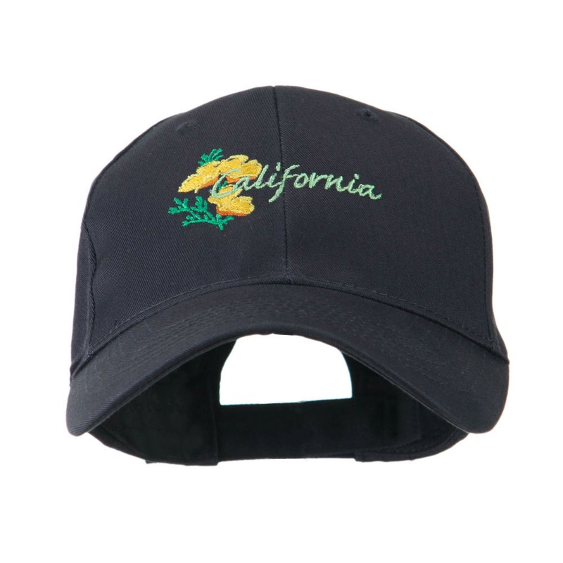 USA State Flower California Poppy Embroidery Cap Navy One Size