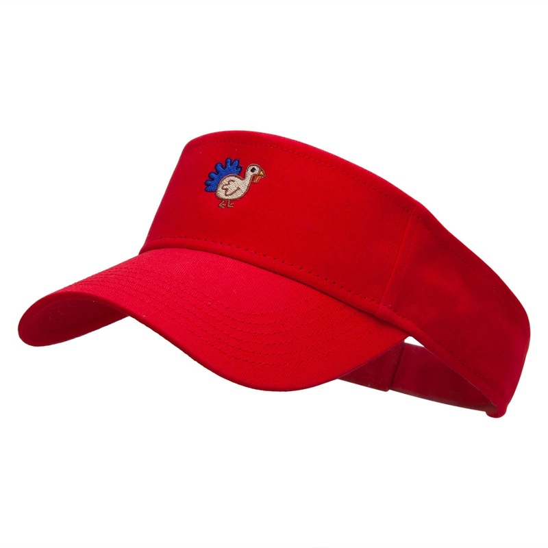 Baby Turkey Embroidered Cotton Twill Sun Visor Red One Size