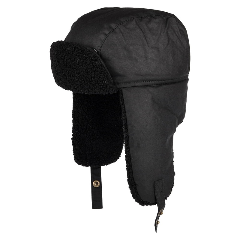 Barbour Hats Morar Waxed Cotton Trapper Hat – Black S