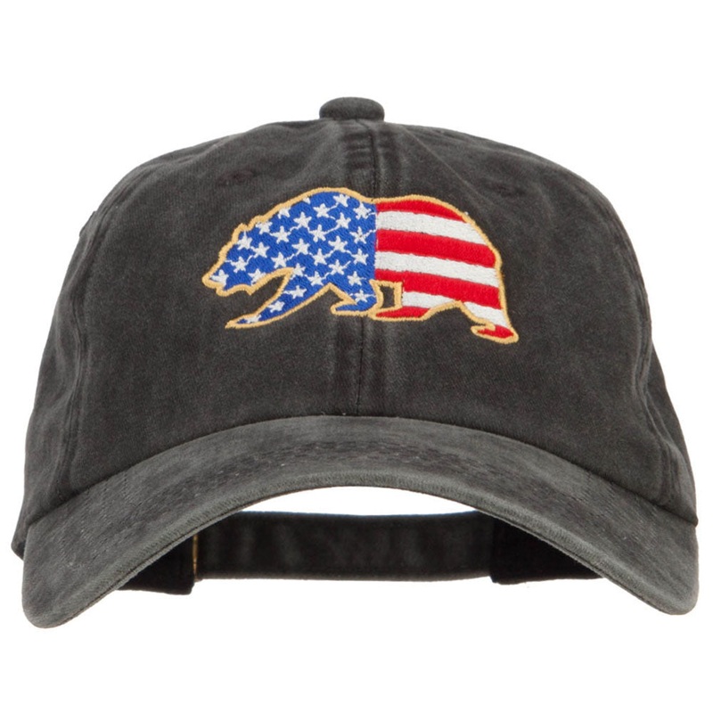 Bear USA Flag Embroidered Washed Buckle Cap Black One Size