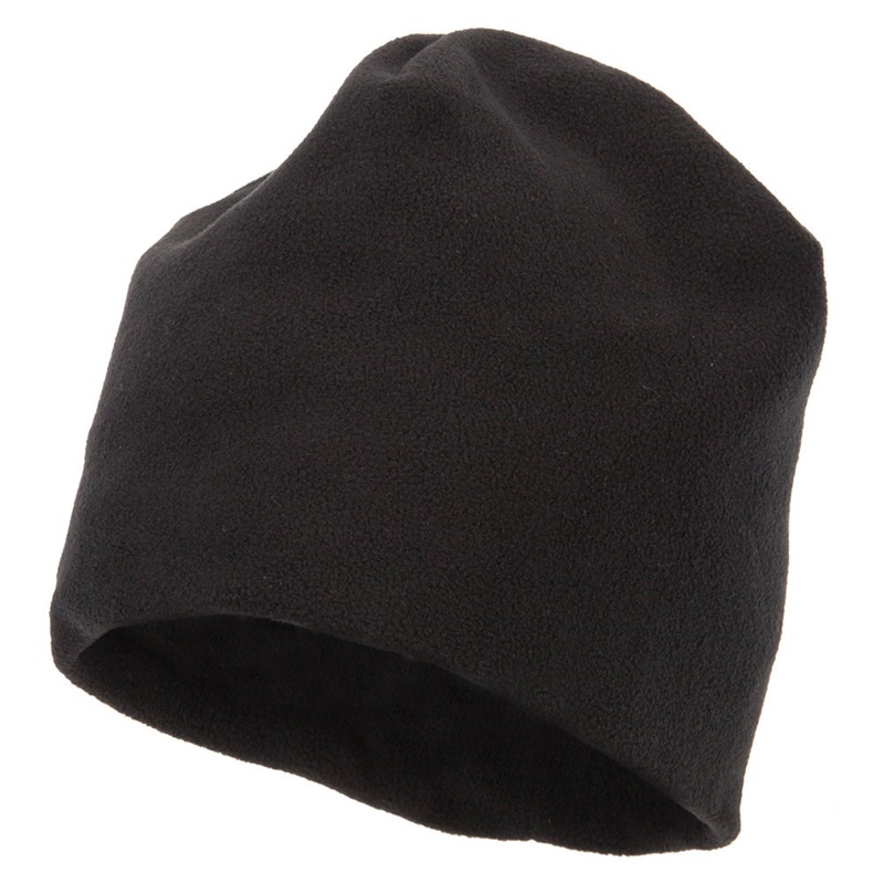 Big Size Vertical Seam Polyester Fleece Short Beanie Black XL-3XL