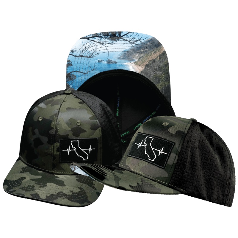 California Hat – Baseball Hat Fit – Green Camo / Black – Jersey Mesh