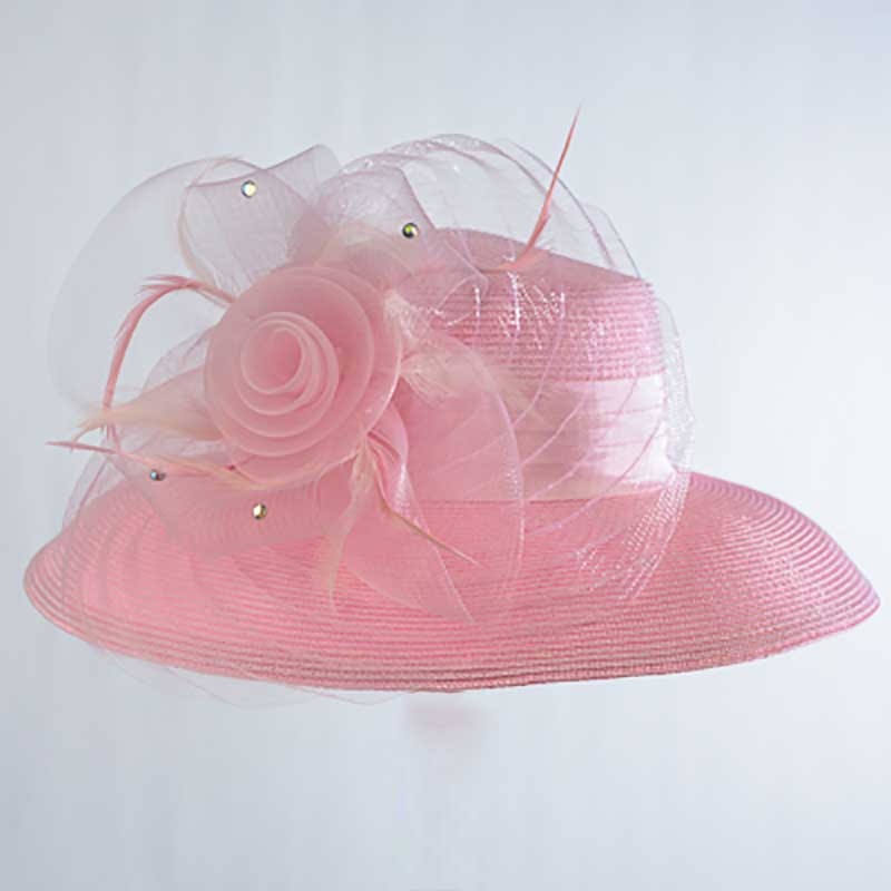 Flower with Pleats Down Brim Church Hat, Pink – KaKyCO Pink