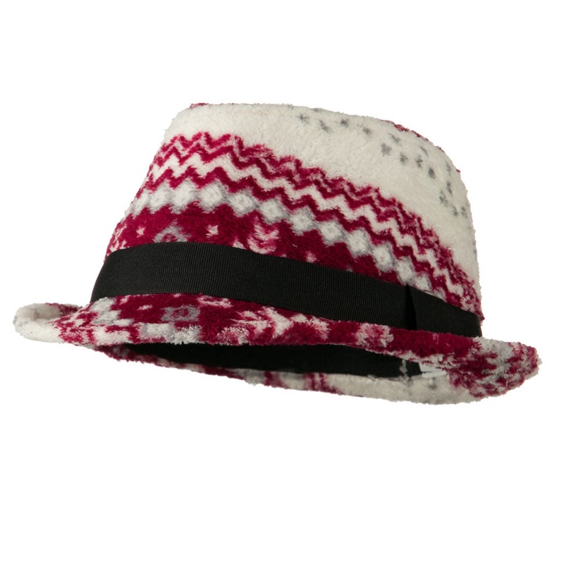 Girls Acrylic Blend Winter Design Fedora Red White One Size