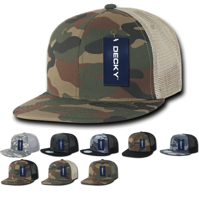 Lot of 6 Decky Camo Trucker Snapback Hats Flat Bill Mesh Caps Bulk ACU/ACU/Grey